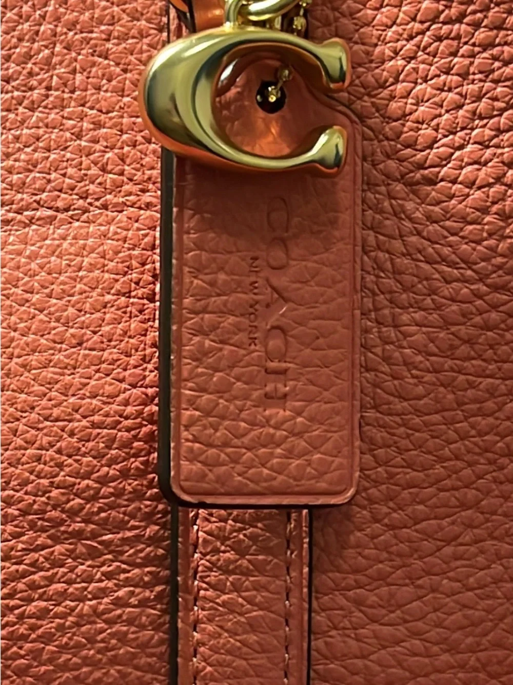 Coach Coral Pink Pebbled Leather Shoulder Bag with Gold Logo
